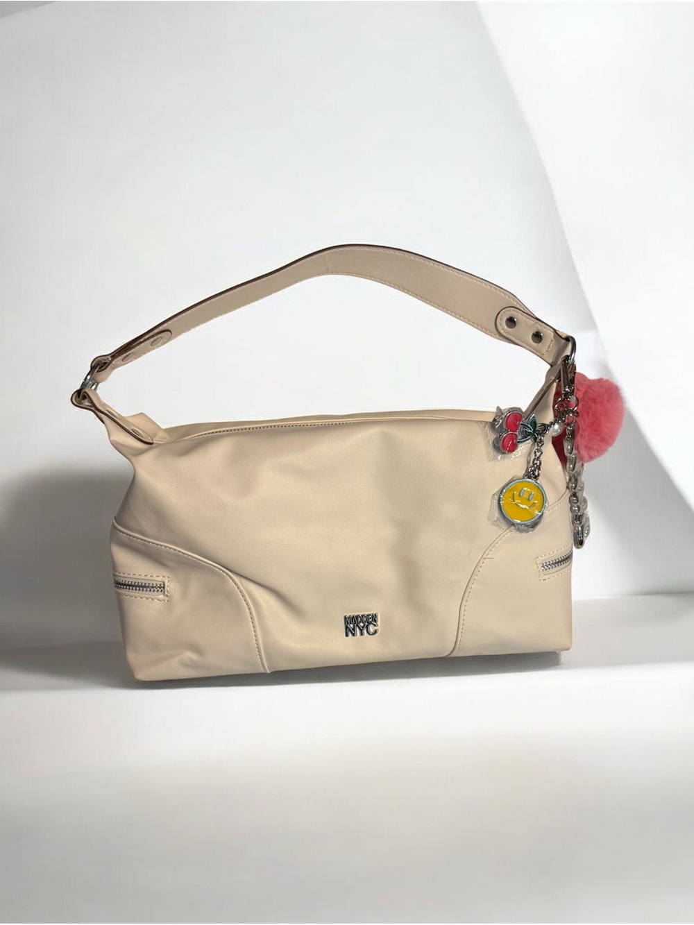 Madden NYC Cream Faux Leather Shoulder Bag Y2K Baguette Purse - Picture 9 of 14